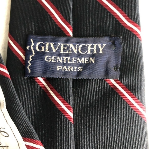 Givenchy Gentlemen Paris Mens Tie Navy Blue Red And White Stripe - Picture 8 of 13